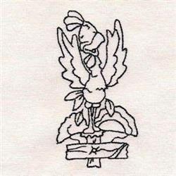 beginner-friendly bird redwork machine embroidery pattern - Redwork Rooster for reusable tote bags