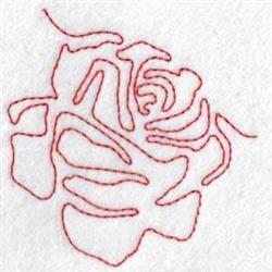 Redwork rose in minimalist line art style with smooth red outline on a light background.