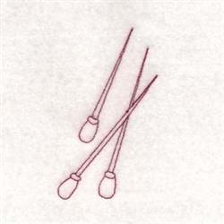 Redwork sewing needles outlined in a minimalist style, showcasing three rounded-tipped needles in reddish hue.