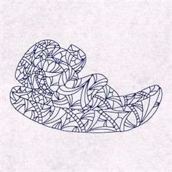 Redwork abstract sleeping figure with intricate curved lines and geometric patterns in dark blue.