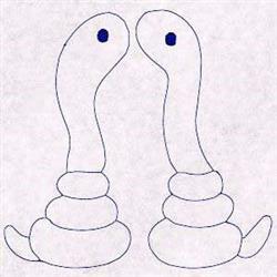 Redwork snakes with elongated necks, coiled bodies, and round eyes, outlined in blue against a textured background.