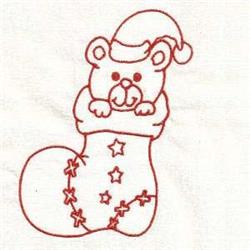 detailed christmas bear redwork machine embroidery pattern - Redwork Stocking & Teddy Bear for kitchen aprons