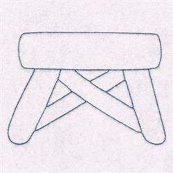 Redwork stool with a rounded top and crossed legs, featuring minimalist line art on a light background.