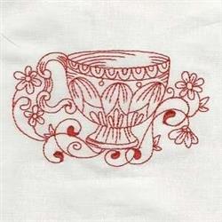 beginner-friendly cup redwork machine embroidery pattern - Redwork Tea Cup for decorative pillow covers