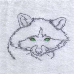 Redwork wolf head in simple line art featuring green eyes and clean black outlines, highlighting distinct facial features.