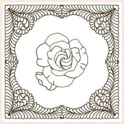 Elegant line art rose with flowing outlines, surrounded by a curvy frame, ideal for quilting projects.