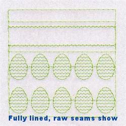 Simple outline embroidery of decorative Easter eggs with scalloped edges and raw seams in light green.