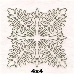 Intricate snowflake design with fine lines and symmetrical patterns, showcasing a frosty winter elegance, perfect for quiltin