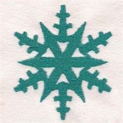 Bold snowflake in teal, featuring sharp edges and symmetrical points, ideal for winter themes.