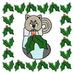 detailed christmas kitten machine embroidery pattern - Stocking Cat for reusable tote bags