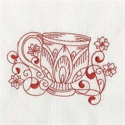 redwork machine embroidery - Tea Cups Redwork perfect for patchwork quilt blocks