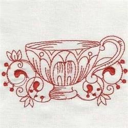 Tea Cups Redwork - 4x4 redwork redwork machine embroidery design for Table Linens