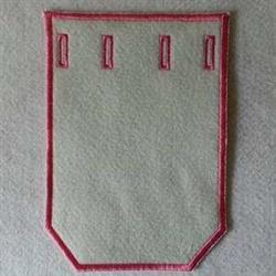Textile pocket design with light-colored fabric and pink stitching, featuring three openings for functional use.