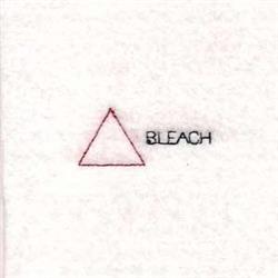Triangle symbol featuring a red outline above black 'BLEACH' text with a minimalist design on a soft white background.