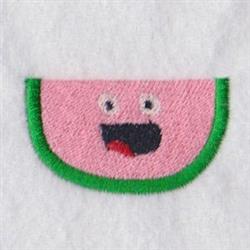 Playful watermelon slice with a smiling face, pink flesh, and green rind, perfect for summer-themed embroidery.