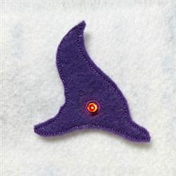 Playful witch hat in purple felt with a red accent, perfect for Halloween-themed appliqué projects.