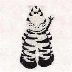 Whimsical zebra character with playful expression, bold black stripes, and white body; perfect for children.