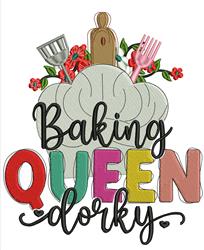 detailed queen machine embroidery pattern - Baking Queen perfect for kitchen tea towels