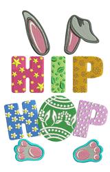 Bunny ears and colorful 'HIP HOP' text surrounded by cute paws, perfect for Easter projects.