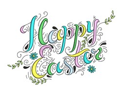 Happy Easter - 4x4 leaf detailed machine embroidery design for festive table runners