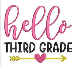 Hello Third Grade - 4x4 heart beginner-friendly embroidery design for reusable tote bags
