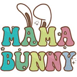 Playful 'MAMA BUNNY' text with bunny ears and flowers, perfect for festive Easter celebrations.