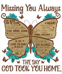 Missing You Always - 4x4 butterfly detailed embroidery design for patchwork quilt blocks