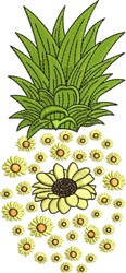 Playful pineapple adorned with yellow flowers and green leaves, evoking a vibrant summer vibe.