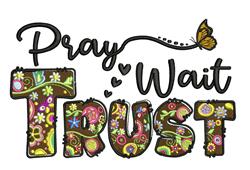 detailed butterfly machine embroidery pattern - Pray Wait Trust for patchwork quilt blocks