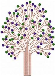 Stylized tree design with whimsical twisting branches and vibrant purple and green leaves; perfect for playful decor.