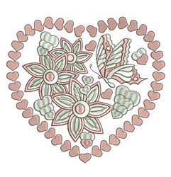 Butterfly Floral Heart Embroidery Design | EmbroideryDesigns.com