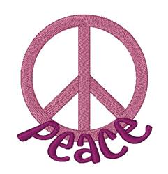 Modern pink peace symbol with rounded shapes and playful purple text, perfect for cheerful embroidery.