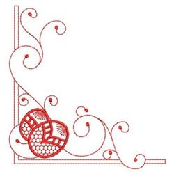 Fancy Easter Egg Corner - 4x4 leaf redwork embroidery design for festive table runners