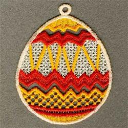 FSL decorative egg shape showcasing vibrant zigzag and dot patterns in red, yellow, and white. Perfect for Easter.