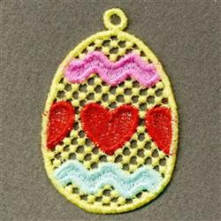 FSL Easter egg with a hollow shape, decorated with vibrant hearts and zigzag patterns, perfect for Easter.