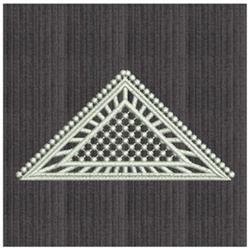FSL decorative lace element featuring an elegant triangular design with intricate patterns and subtle beading on a dark backg