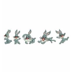 Playful cartoon gray rabbits in dynamic poses, large ears and lively expressions, perfect for Easter designs.
