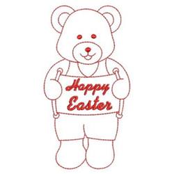 Redwork bear holding a banner that says 'Happy Easter', featuring a playful design perfect for children's projects.