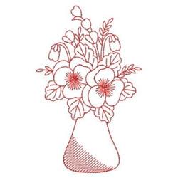 Redwork Blooming Vase - 4x4 vase redwork embroidery design for decorative pillow covers