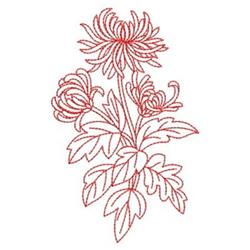 Redwork Chrysanthemum - 4x4 chrysanthemum redwork embroidery design for reusable tote bags