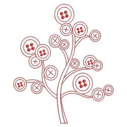 Redwork decorative tree with linear branches and red outlined circles, featuring a minimalist design on a white background.