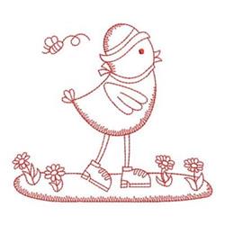 Redwork Easter Chick - 4x4 bird redwork embroidery design for kitchen tea towels