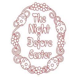 Redwork Easter-themed text design featuring 'The Night Before Easter' in a whimsical font, surrounded by floral motifs and de