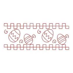 Redwork decorative Easter eggs along a geometric border with stripes and swirls, perfect for festive decor.