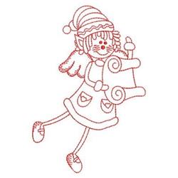 Redwork elf in a striped hat joyfully holds a scroll, featuring whimsical outlines for Christmas projects.