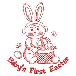 Redwork First Easter - 4x4 bunny rabbit redwork embroidery design for Country Garden Decor