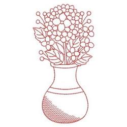Redwork vase with elegant flowers, featuring detailed petals and a gracefully curved design.