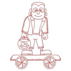 Redwork Halloween Train - 4x4 pumpkin redwork embroidery design for decorative pillow covers