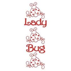 Redwork ladybug design featuring two red-outlined insects with whimsical details, spring-themed and playful.
