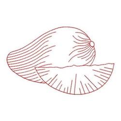 Redwork mango with distinct texture lines and slice showcasing its inner structure in simple line art.